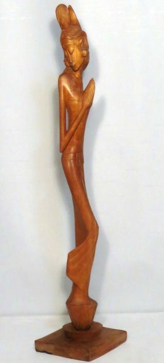 Vintage 23 " Tall Hand Carved Wooden Bali Indonesian Female Sculpture Statue