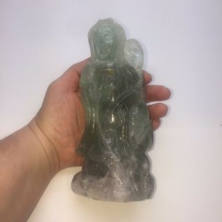 3.  06lb Natural Fluorite Quartz Crystal Carved Buddha Statue Figure (1392 G)