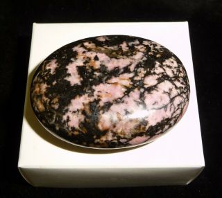 Dino: Spiderweb Rhodonite Crystal Tumbled Chakra Palm Stone,  Brazil - 56 grams 2