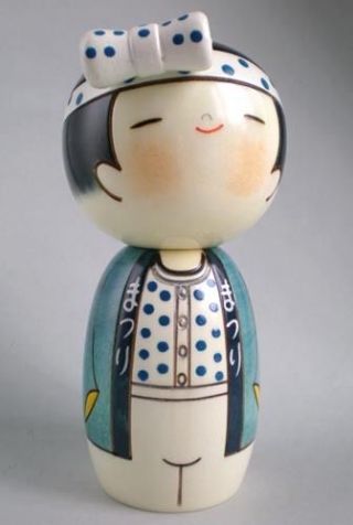 Japanese Kokeshi Wooden Doll 5.  75 " Sushi Boy W/ Hachimaki Headband Made In Japan