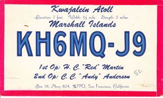 Kh6mq/j9 Qsl Card Marshall Islands U.  S.  Military 1947