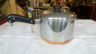 Vintage 1801 Revere Ware Copper Bottom Large Sauce Pan With Cover