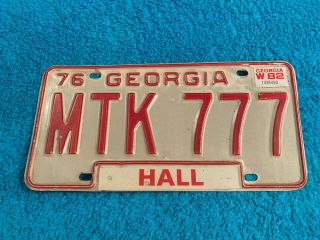 Georgia License Plate Vehicle Tag Ga Expired 1976 1982 Mtk 777 Triple Lucky