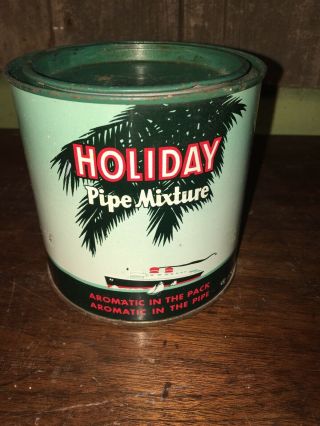 Antique Metal Holiday Pipe Mixture Tobacco Can Great Color And Design