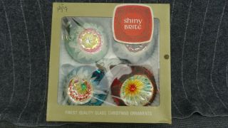 Vintage Box Of 4 Glass Indented Christmas Ornament West Germany Shiny Brite Box