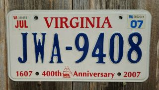 2007 Virginia " 400th.  Anniversary " License Plate