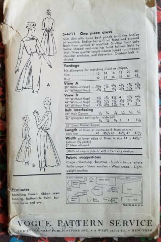 Vintage Vogue Special Design 50 ' s Dinner Dress Pattern No.  S - 4711 2