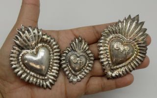 Antique Sacred Heart Jesus Ex Voto 3 Miracle 8.  8 Grams Sterling Silver 925 F - 2