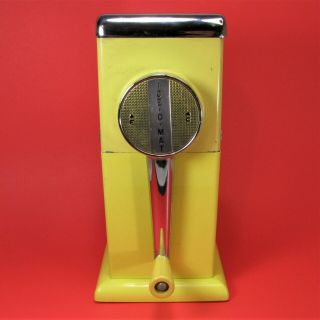 Vintage Ice - O - Mat Ice Crusher Machine Yellow Chrome 1950s Hand Crank Retro