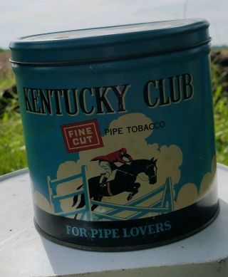 Vintage Kentucky Fine Cut Club Pipe Tobacco Tin - Estate Find - Horse Race