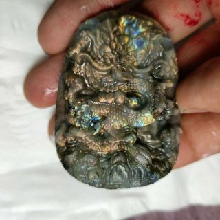 Natural Labradorite Crystal Hand Carved Dragon 50g