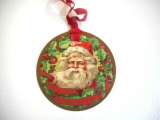 Vintage Santa Claus Embossed Circle Greeting Card Xmas Christmas