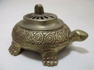 Vintage Brass Turtle Incense Burner Made In Korea 4 " Long
