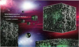 Borg Cube 2017 Star Trek Canada Post Prestige Embossed Sheet Stamp