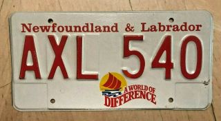Newfoundland And Labrador Canada License Plate " Axl 540 " A World Of Difference