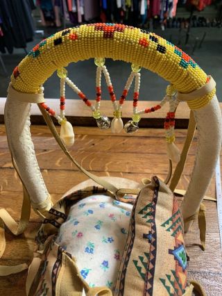 Native American Baby papoose cradle board For Doll 15” Beaded 2