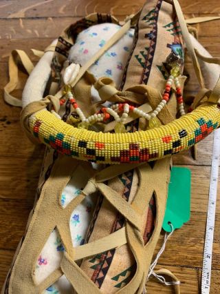 Native American Baby papoose cradle board For Doll 15” Beaded 6