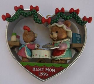 Vtg 1995 Best Mom Heart Cookie Cutter Mama Bear Baking Love Christmas Ornament