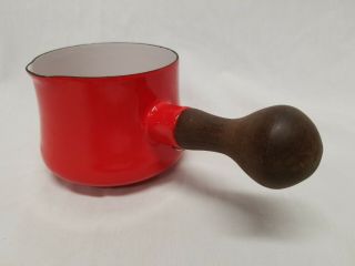 Vintage DANSK Designs France IHQ Red Enamel Sauce Pot with Wooden Handle 2