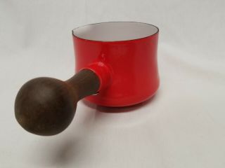Vintage DANSK Designs France IHQ Red Enamel Sauce Pot with Wooden Handle 3