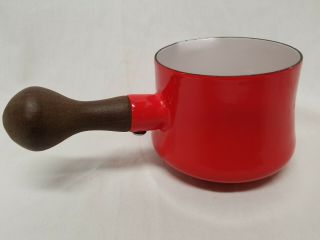 Vintage DANSK Designs France IHQ Red Enamel Sauce Pot with Wooden Handle 4
