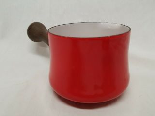 Vintage DANSK Designs France IHQ Red Enamel Sauce Pot with Wooden Handle 5