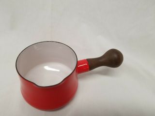 Vintage DANSK Designs France IHQ Red Enamel Sauce Pot with Wooden Handle 7