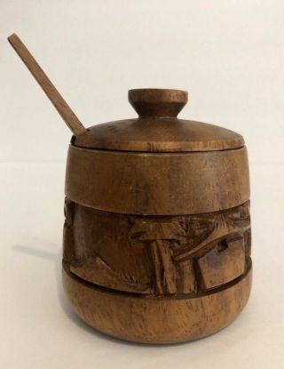 Vintage Hand Made Monkey Pod Tiki Hut Condiment Made In Philippines