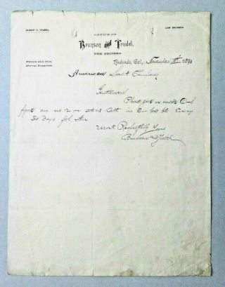 Letter On Letterhead Redondo California 1891 Brunson And Trudel Grocers