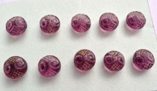 Set Of 10 Lilac Translucent Glass Art Deco Patterned Old/antique Buttons.