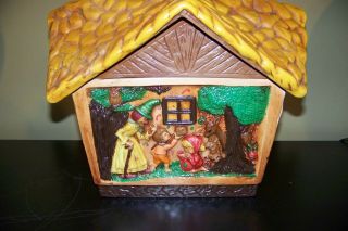 Vintage Cookie Jar HANSEL and GRETEL Cottage Gingerbread House Witch Fairy Tale 3