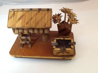 Philippines Balsa Wood Hand Carved Art Hut Life With Ash Tray,  Authentic Vintage