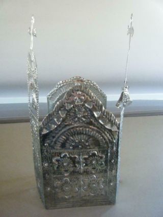 Vintage Punched Tin Mexican Folk Art Metal Church Candle Holder