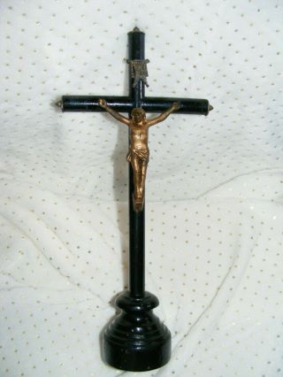 Antique Napoleon Iii French Tall Altar Jesus Corpus Crucifix Cross Black Wood