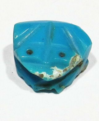 Tiny Old Pawn 1950s Signed Zuni Hand Carved Natural Turquoise Frog Fetish Statue