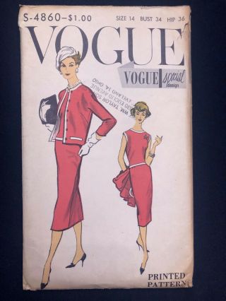 1950s Vintage Vogue Special Design Sewing Pattern S - 4860 Dress And Jacket Sz 14