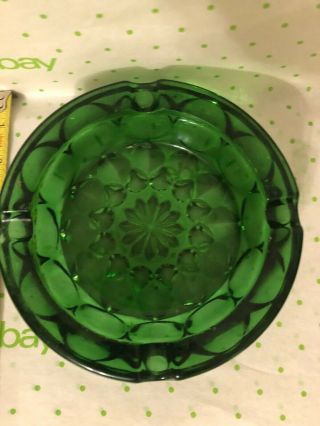 Mid Century Vintage Green Round Dimpled Glass Ashtray