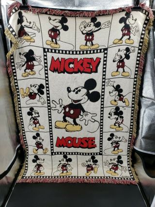 Rare VTG 1990 ' s Disney Mickey Mouse Throw Blanket Reverse Print Goodwin Weavers 3