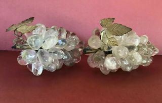 Pr.  2 Crystal Quartz Grape Clusters W/gold Metal Leaf Healing Mineral Stone Power
