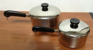 Vintage Revere Ware Stainless Steel 1 And 2 Quart Sauce Pot With Lids