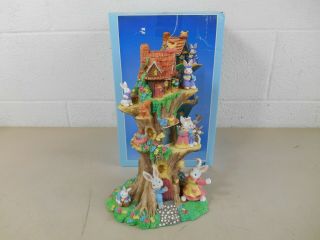 Easter Rabbit Bunny Figures Family Tree House Village Resin Multi Level W/ Box