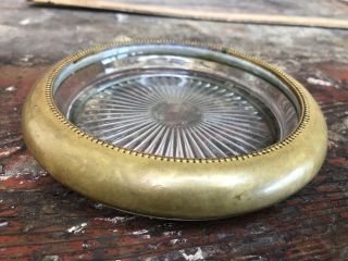Vintage Brass And Glass Insert Ash Tray Ashtray Large Heavy