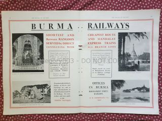 1935 Burma Railways Rangoon Ad Advertising 20in X 13.  50in