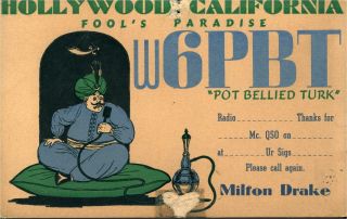 W6pbt Milton Drake Hollywood,  California Uncirculated Vintage Ham Radio Qsl Card