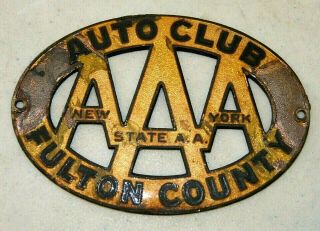 Vintage Aaa Auto Club Car Badge,  License Plate Topper,  Fulton County,  York