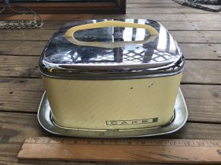 Vintage Lincoln Beautyware Yellow And Chrome Square Metal Cake Saver Carrier