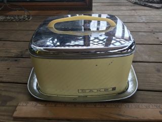 Vintage Lincoln Beautyware Yellow and Chrome Square Metal Cake Saver Carrier 2
