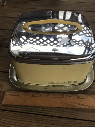 Vintage Lincoln Beautyware Yellow and Chrome Square Metal Cake Saver Carrier 3