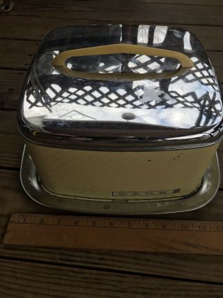 Vintage Lincoln Beautyware Yellow and Chrome Square Metal Cake Saver Carrier 4