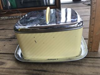 Vintage Lincoln Beautyware Yellow and Chrome Square Metal Cake Saver Carrier 5